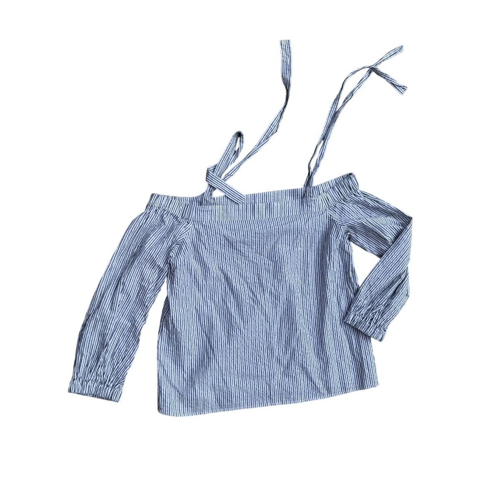 Michael Kors XL Womens Blue & White Striped Off Shoulder Top With Adjustable Str